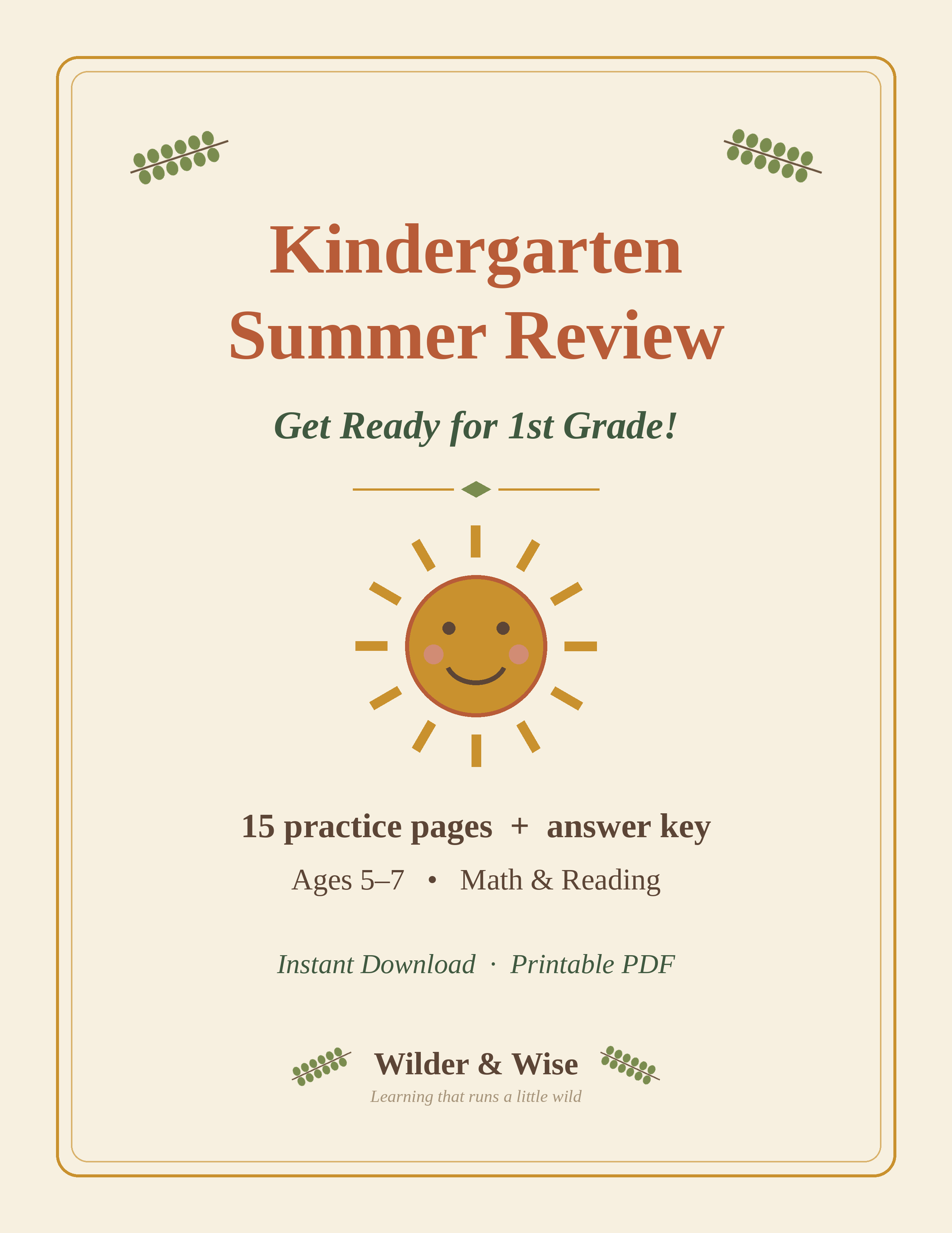 Kindergarten Summer Review Worksheets | Get Ready for 1st Grade | Summer Learning Printables | Math & Phonics Practice | Printable PDF