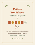 Pattern Worksheets Bundle | Preschool & Kindergarten Cut and Paste Activities | Printable PDF | AB ABC Patterns | Fine Motor Skills